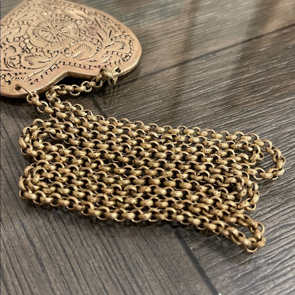 Vintage Brass Etched Heart Pendant with Rolo Chain Necklace - Picture 8 of 16